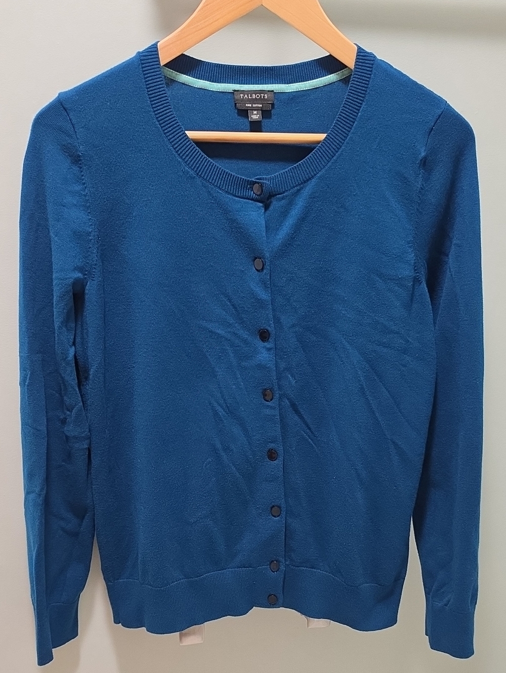 Talbots Women's Teal Blue Crewneck Button Cardigan, Size M